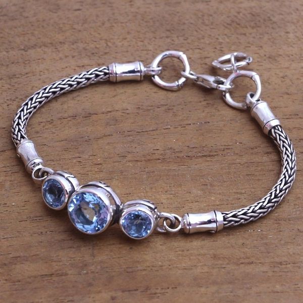 Alternate image for Bamboo Motif Blue Topaz Pendant Bracelet from Bali Mystic Bamboo