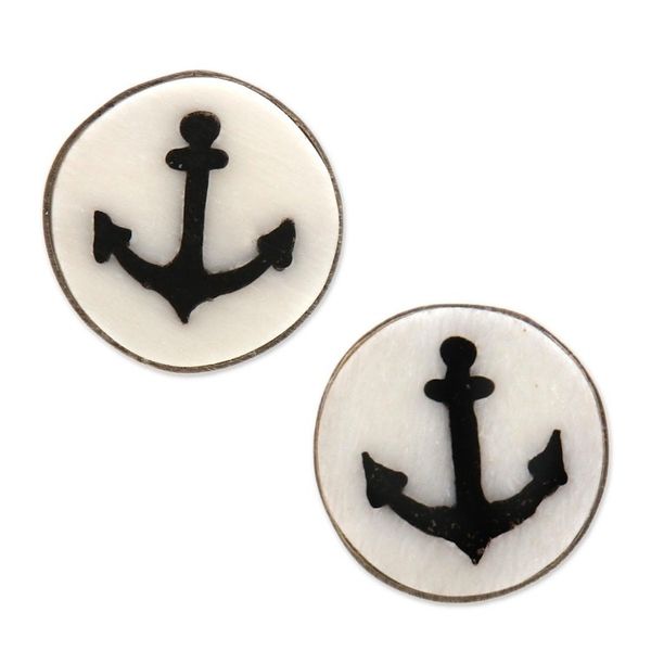 Alternate image for Anchor Motif Bone Stud Earrings from Bali Black Anchor