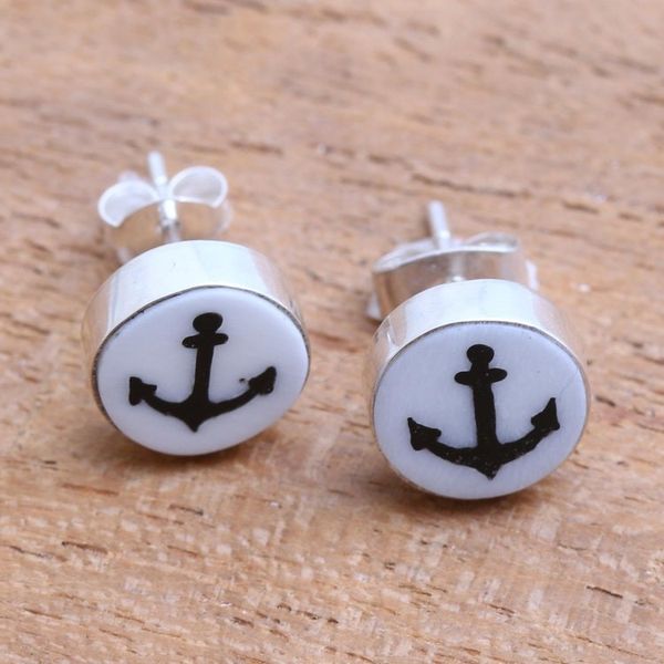 Alternate image for Anchor Motif Bone Stud Earrings from Bali Black Anchor