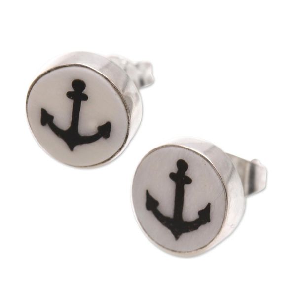Alternate image for Anchor Motif Bone Stud Earrings from Bali Black Anchor