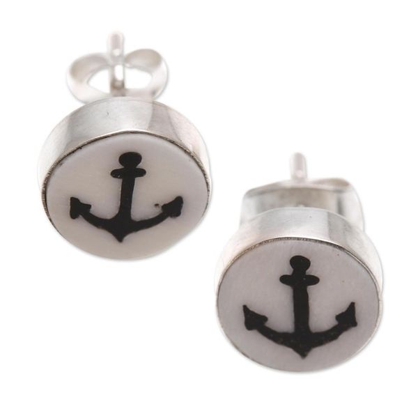 Alternate image for Anchor Motif Bone Stud Earrings from Bali Black Anchor