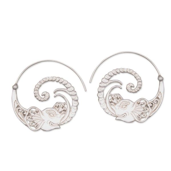 Alternate image for Sterling Silver Elephant Half-Hoop Earrings from Thailand Elephant Tendril