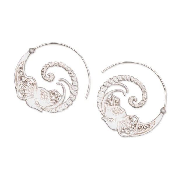 Alternate image for Sterling Silver Elephant Half-Hoop Earrings from Thailand Elephant Tendril