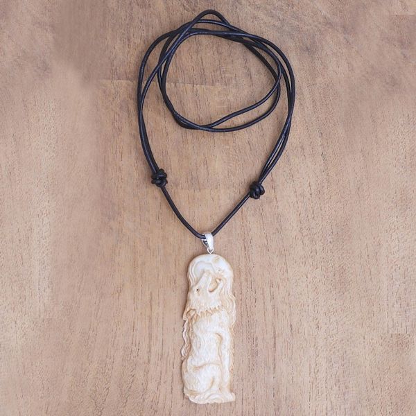 Alternate image for Wolf-Themed Bone Pendant Necklace from Bali Wolf Howl