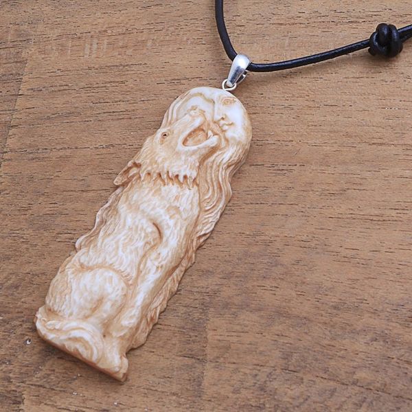 Alternate image for Wolf-Themed Bone Pendant Necklace from Bali Wolf Howl