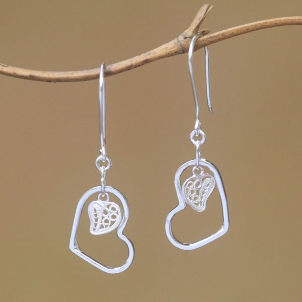Alternate image for Sterling Silver Filigree Heart Earrings from Java In Your Heart