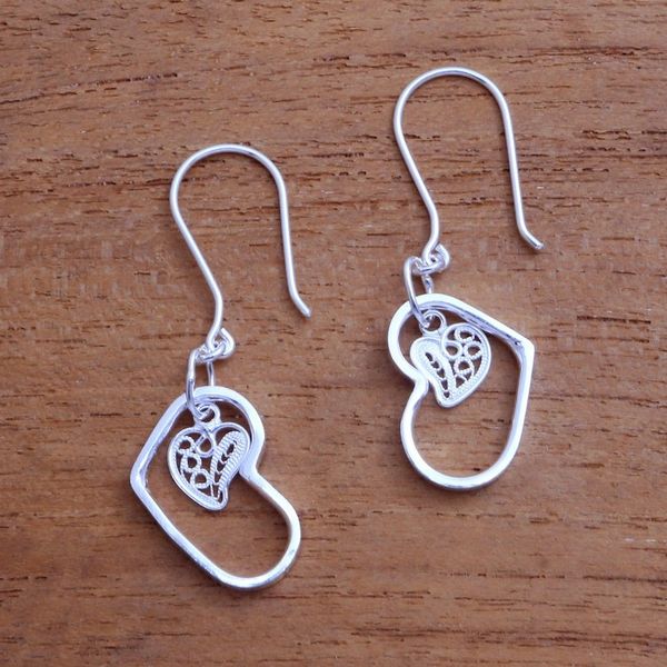 Alternate image for Sterling Silver Filigree Heart Earrings from Java In Your Heart