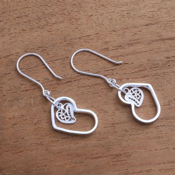 Alternate image for Sterling Silver Filigree Heart Earrings from Java In Your Heart
