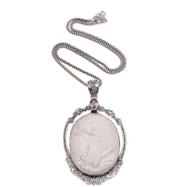 Alternate image for Amethyst and Bone Jesus Pendant Necklace from Java Gethsemane Prayer