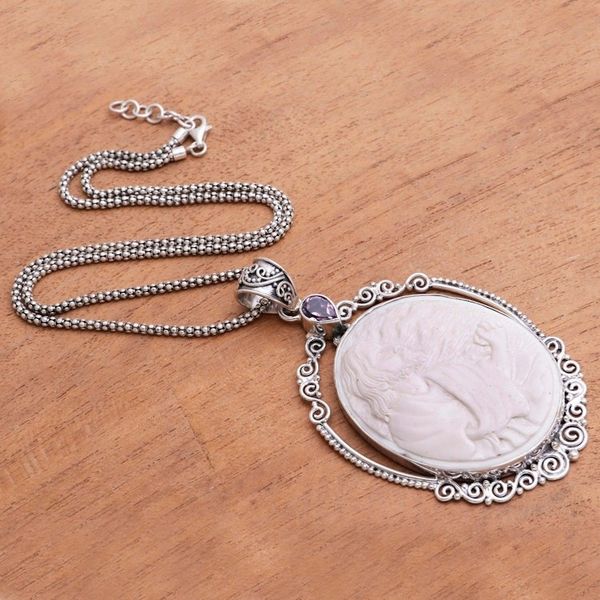 Alternate image for Amethyst and Bone Jesus Pendant Necklace from Java Gethsemane Prayer