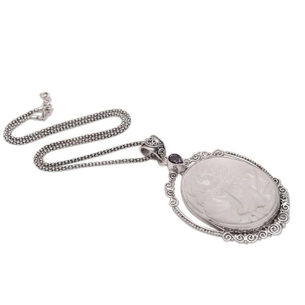 Alternate image for Amethyst and Bone Jesus Pendant Necklace from Java Gethsemane Prayer