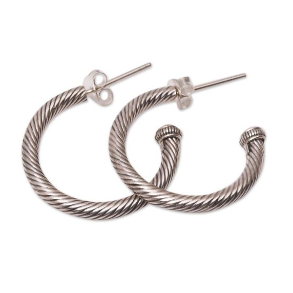 Alternate image for Gold-Accented Sterling Silver Half-Hoop Earrings from Bali Looping Rope