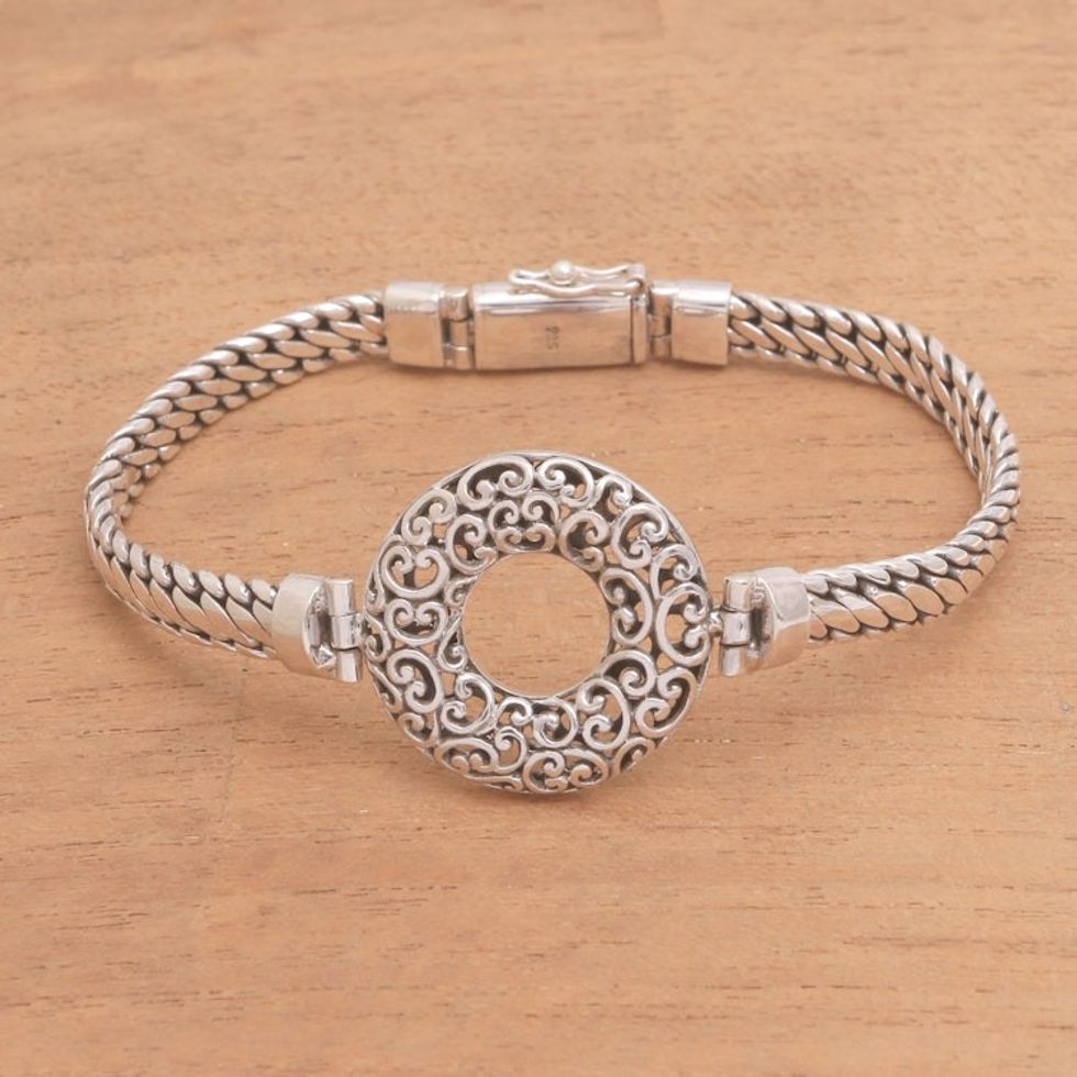 Circular Sterling Silver Pendant Bracelet from Bali 'Secret Gate'