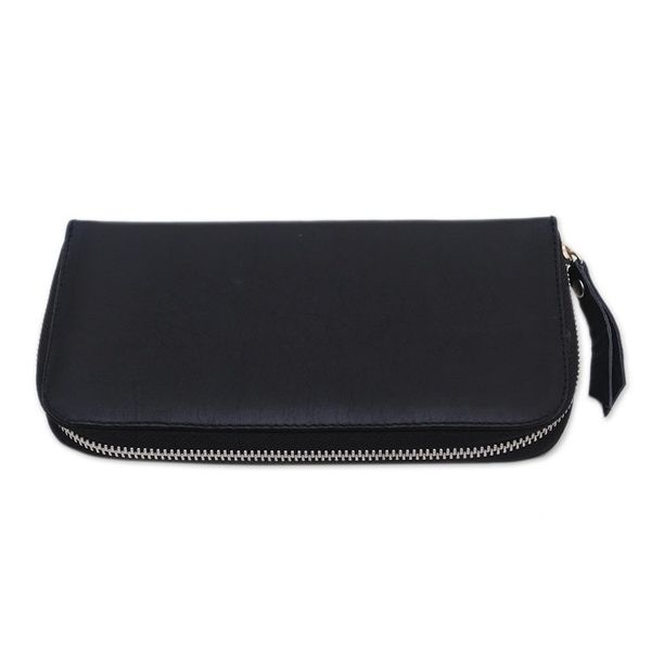 Alternate image for Solid Leather Clutch in Black Crafted in Bali Polosan Black