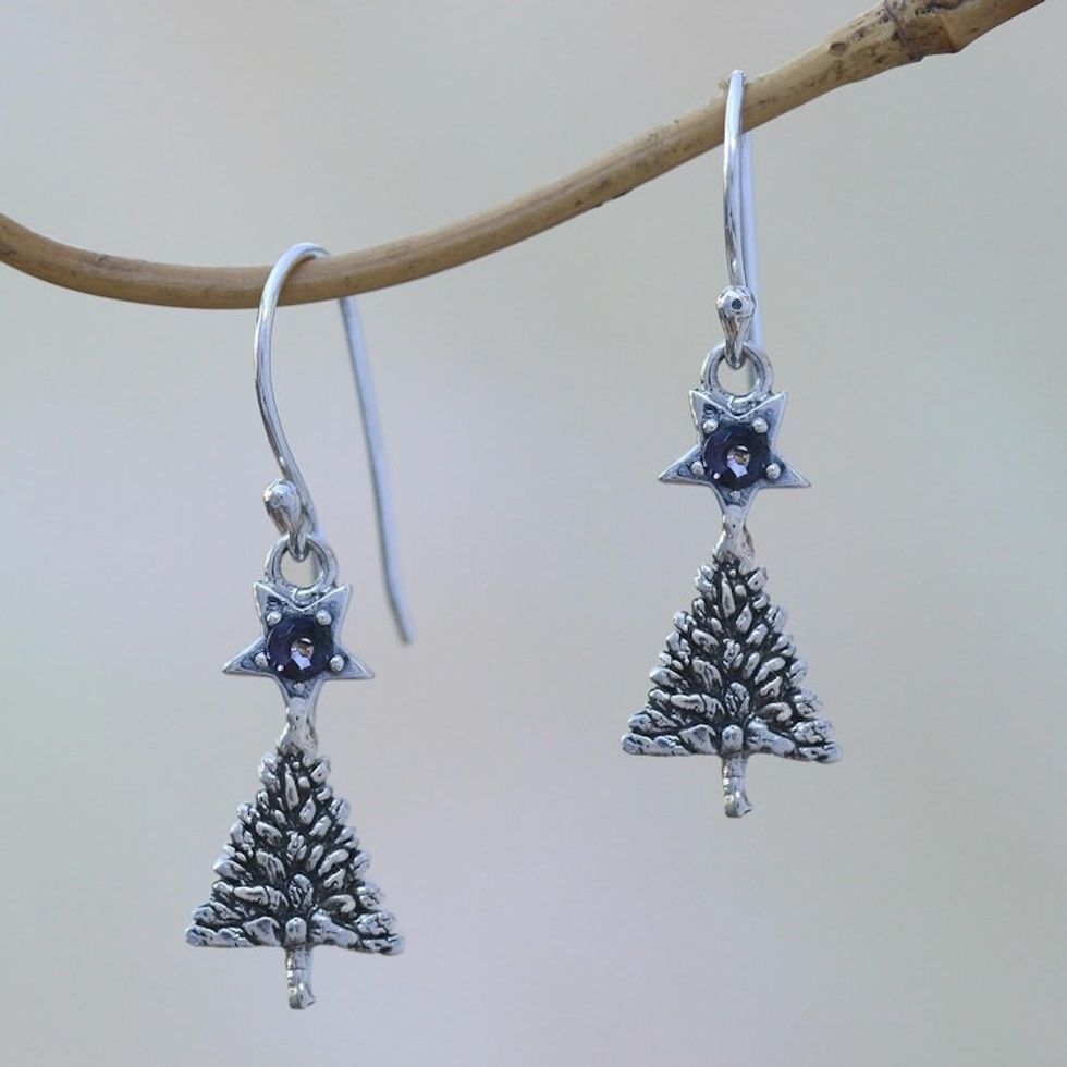 Sterling Silver Tree Earrings 'Amethyst Blessing Tree'