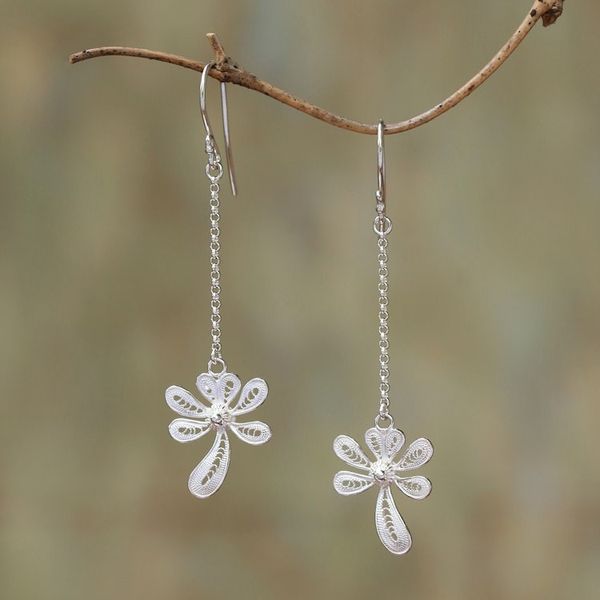 Alternate image for Sterling Silver Filigree Dangle Earrings Crafted in Java Wondrous Kinjeng