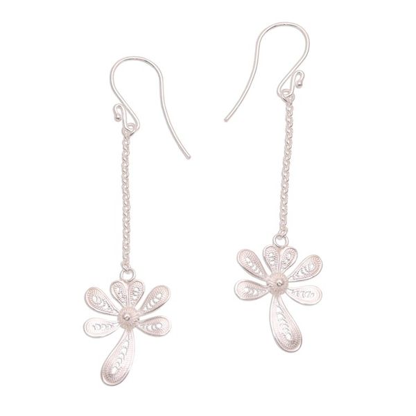 Alternate image for Sterling Silver Filigree Dangle Earrings Crafted in Java Wondrous Kinjeng