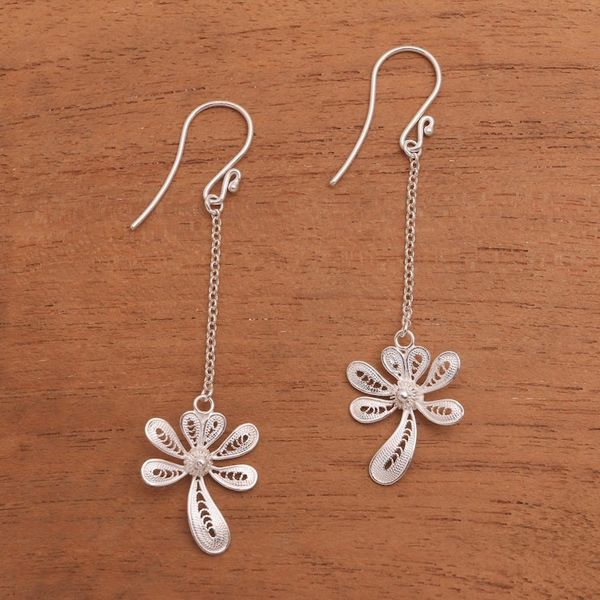 Alternate image for Sterling Silver Filigree Dangle Earrings Crafted in Java Wondrous Kinjeng