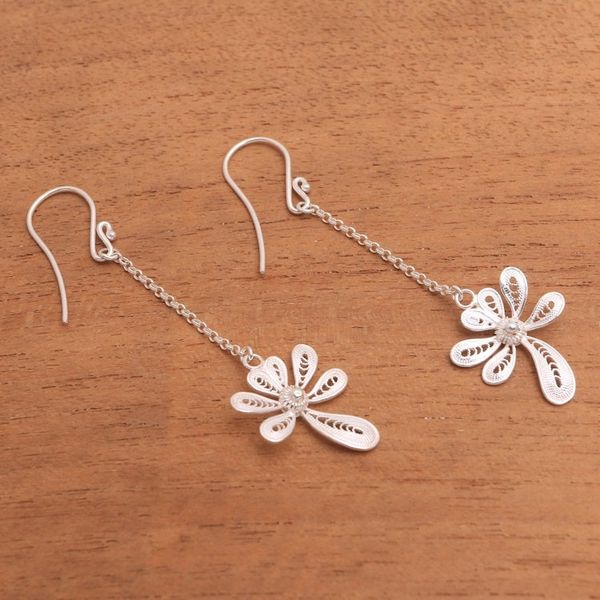 Alternate image for Sterling Silver Filigree Dangle Earrings Crafted in Java Wondrous Kinjeng
