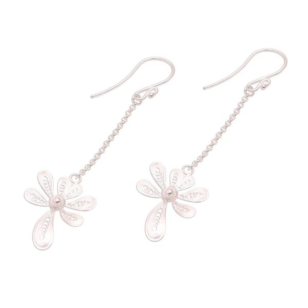 Alternate image for Sterling Silver Filigree Dangle Earrings Crafted in Java Wondrous Kinjeng