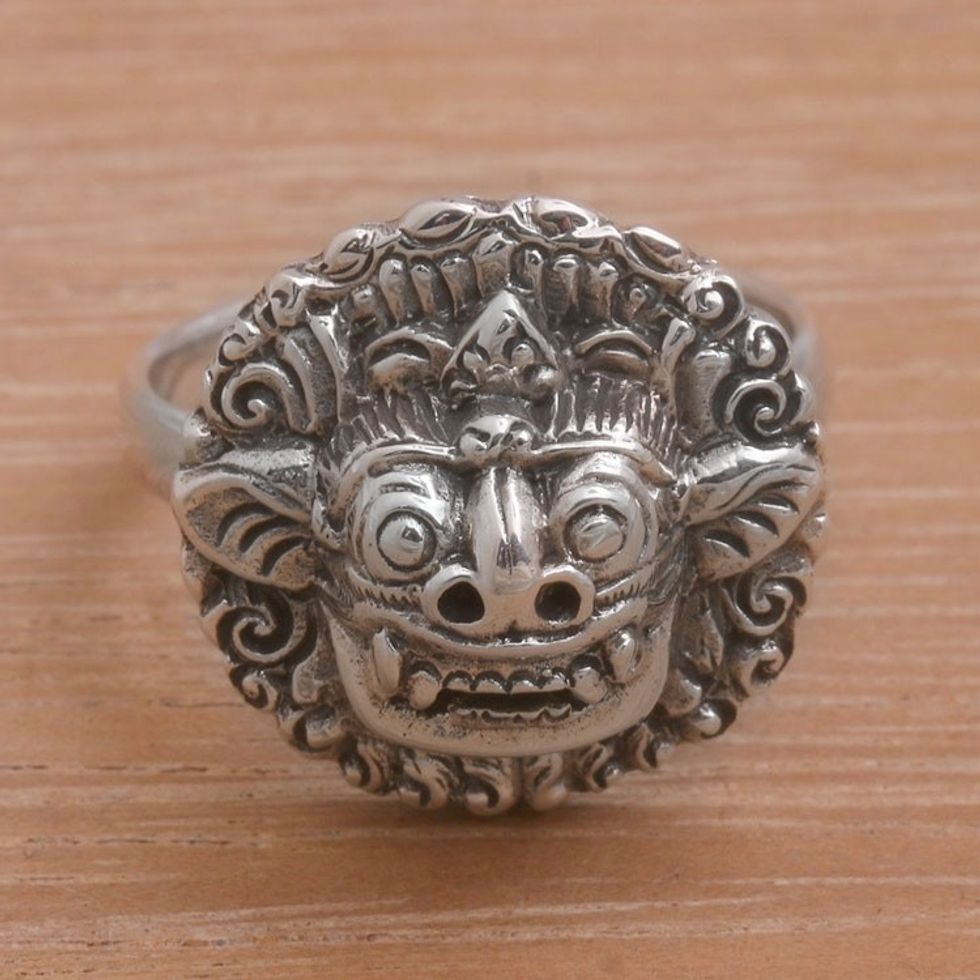 Sterling Silver Barong Guardian Cocktail Ring from Bali 'Balinese Guardian'