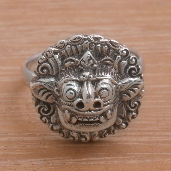 Alternate image for Sterling Silver Barong Guardian Cocktail Ring from Bali Balinese Guardian