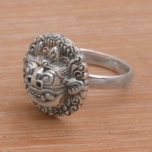 Alternate image for Sterling Silver Barong Guardian Cocktail Ring from Bali Balinese Guardian