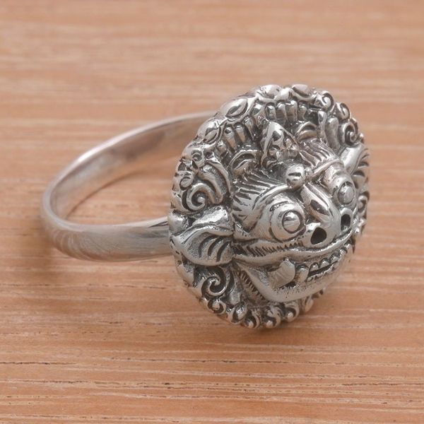 Alternate image for Sterling Silver Barong Guardian Cocktail Ring from Bali Balinese Guardian
