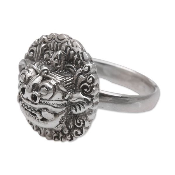 Alternate image for Sterling Silver Barong Guardian Cocktail Ring from Bali Balinese Guardian
