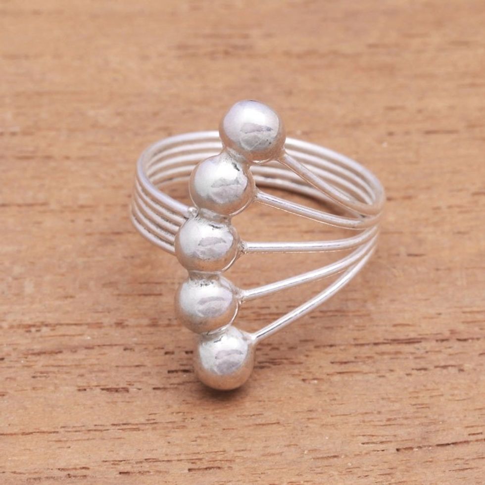 Bauble Motif Sterling Silver Band Ring from Bali 'Shiny Constellation'