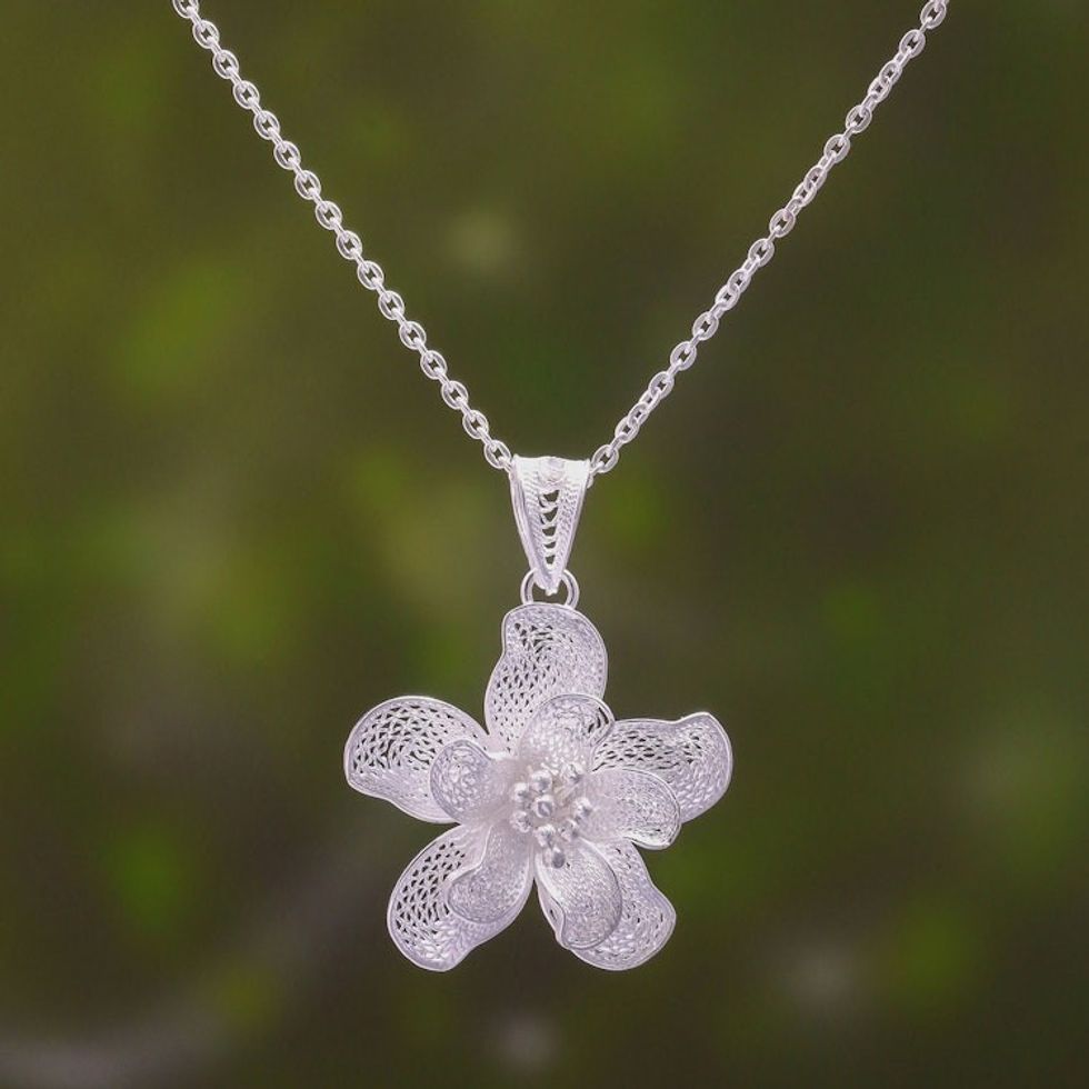 Sterling Silver Filigree Stargazer Pendant Necklace 'Stargazer Lily'
