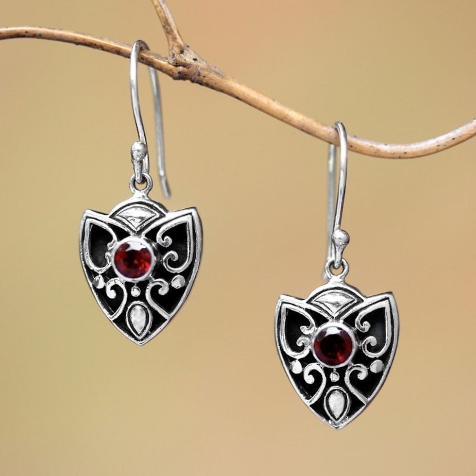 Garnet Dangle Earrings Crafted in Bali 'Complex Design'