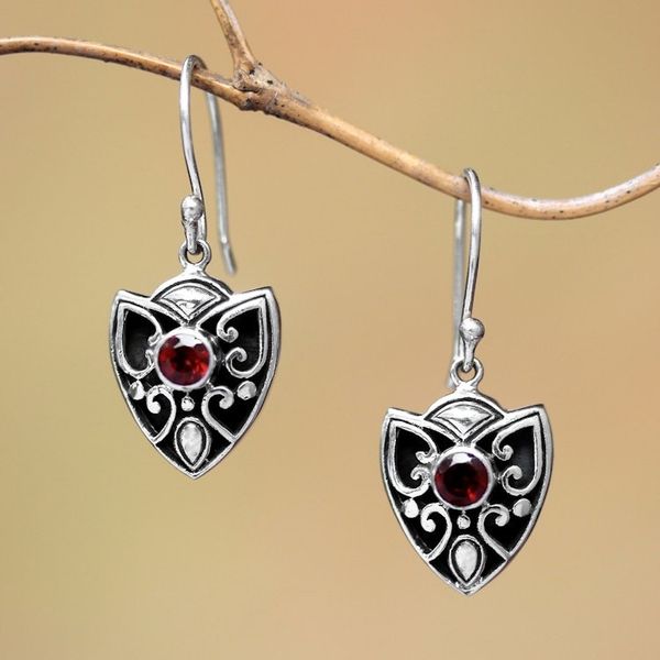 Alternate image for Garnet Dangle Earrings Crafted in Bali Complex Design