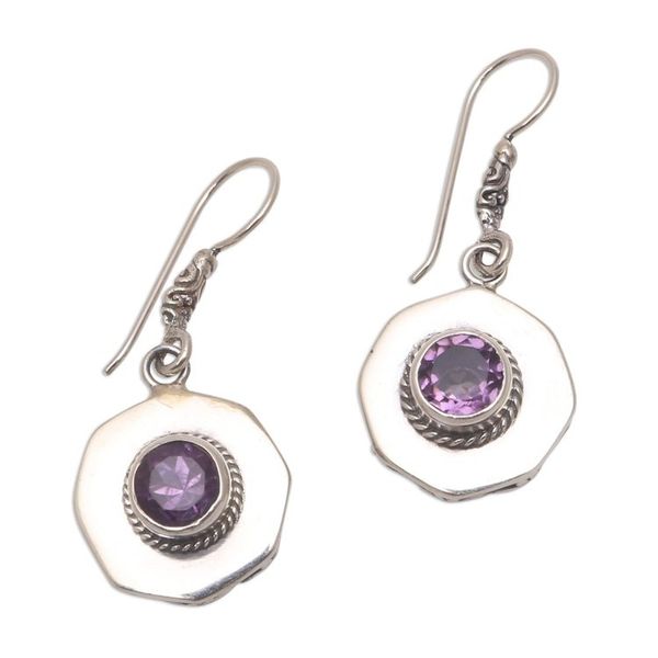 Alternate image for Circular Amethyst Dangle Earrings from Bali Gleaming Lanterns