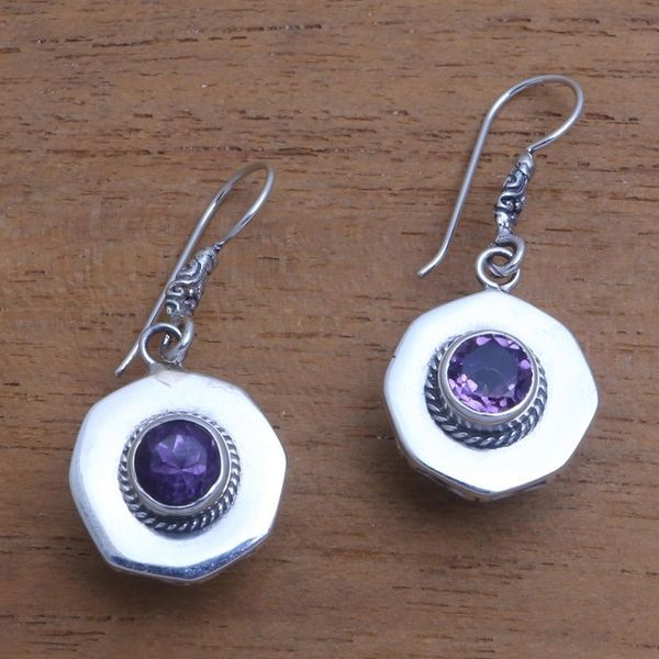 Alternate image for Circular Amethyst Dangle Earrings from Bali Gleaming Lanterns