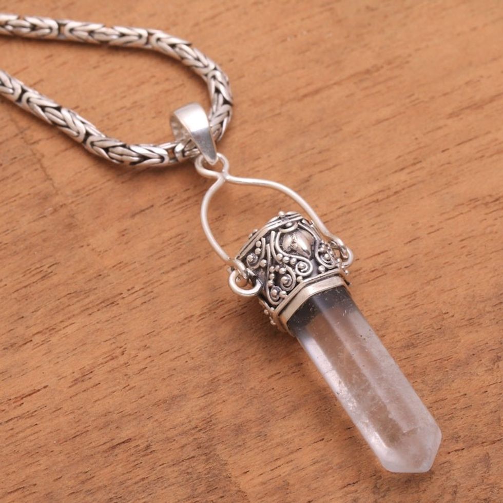 Balinese Sterling Silver and Quartz Crystal Necklace 'Crystal Amulet'
