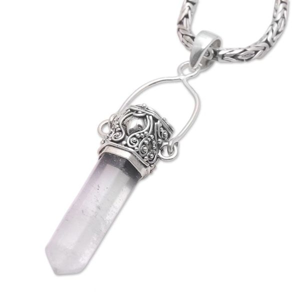 Alternate image for Balinese Sterling Silver and Quartz Crystal Necklace Crystal Amulet