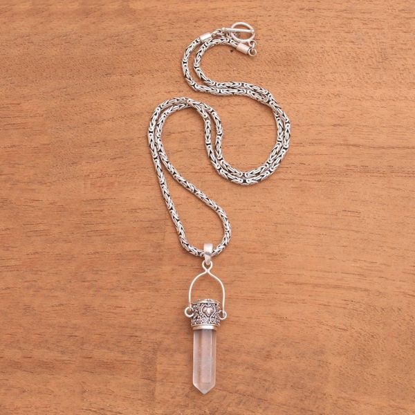Alternate image for Balinese Sterling Silver and Quartz Crystal Necklace Crystal Amulet