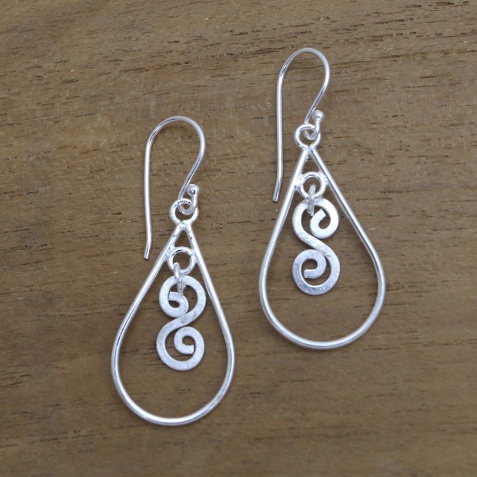 Curl Motif Sterling Silver Dangle Earrings from Bali 'Bali Curls'