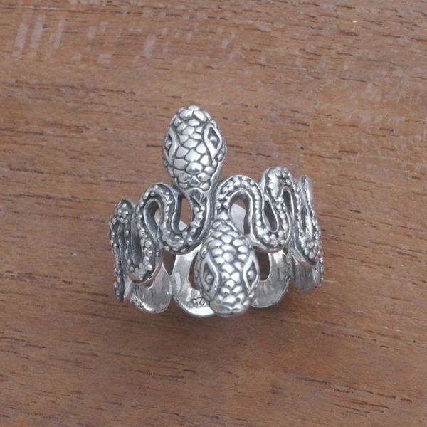 Alternate image for Sterling Silver Snake Band Ring from Bali Snake Twins