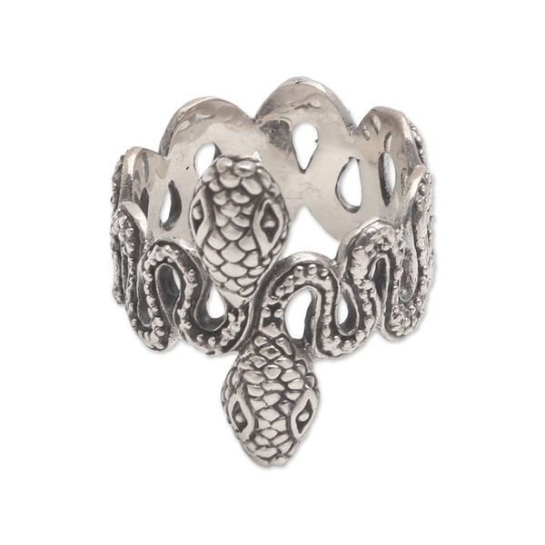 Alternate image for Sterling Silver Snake Band Ring from Bali Snake Twins