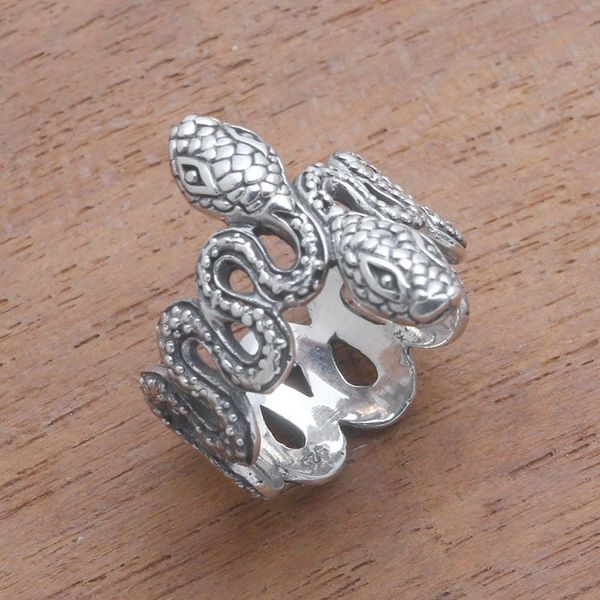 Alternate image for Sterling Silver Snake Band Ring from Bali Snake Twins