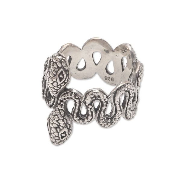 Alternate image for Sterling Silver Snake Band Ring from Bali Snake Twins