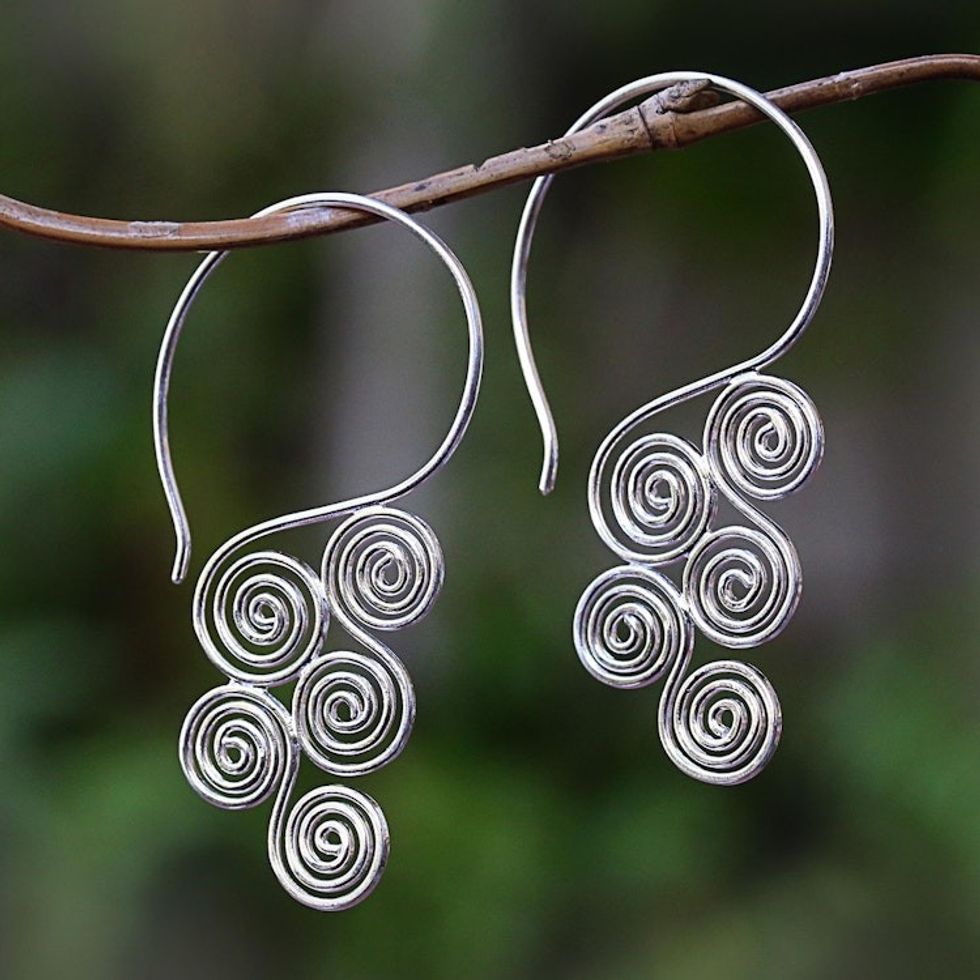 Spiral Motif Sterling Silver Drop Earrings from Bali 'Stylized Clouds'