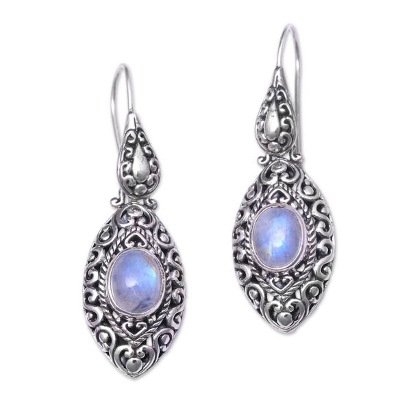 Alternate image for Natural Rainbow Moonstone Dangle Earrings from Bali Precious Canoes
