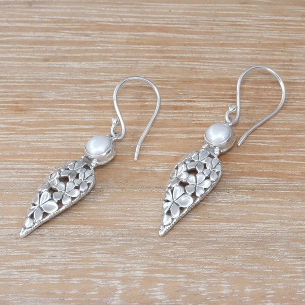 Alternate image for Floral Cultured Pearl Dangle Earrings Crafted in Bali Jepun Blades