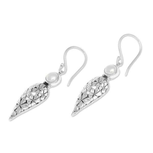 Alternate image for Floral Cultured Pearl Dangle Earrings Crafted in Bali Jepun Blades