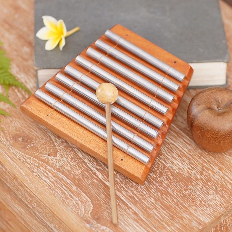 Teak Wood and Stainless Steel Xylophone from Bali 'Chiming Symphony'