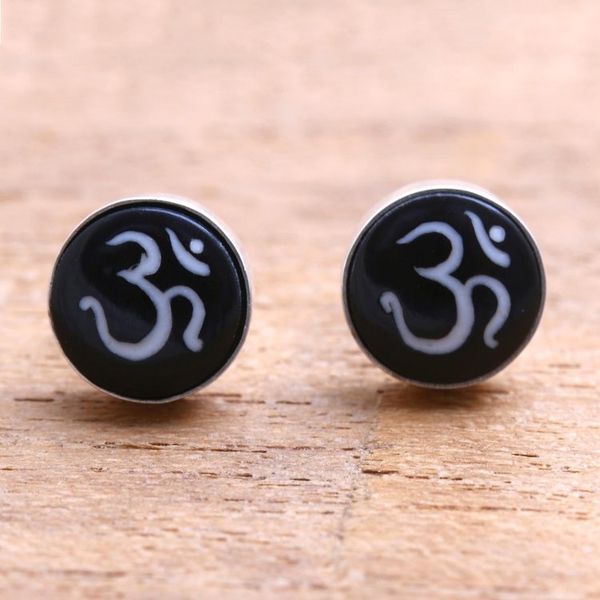Alternate image for Om Motif Bone Stud Earrings Crafted in Bali Word of Om