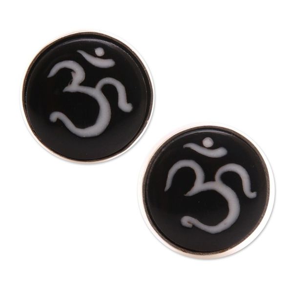 Alternate image for Om Motif Bone Stud Earrings Crafted in Bali Word of Om